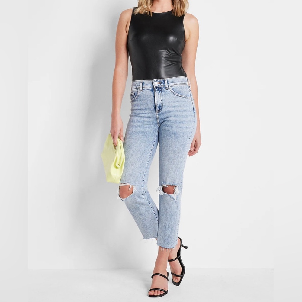 Express Body Contour Faux Leather High Neck Bodysuit Sz M MSRP 58 NWT
